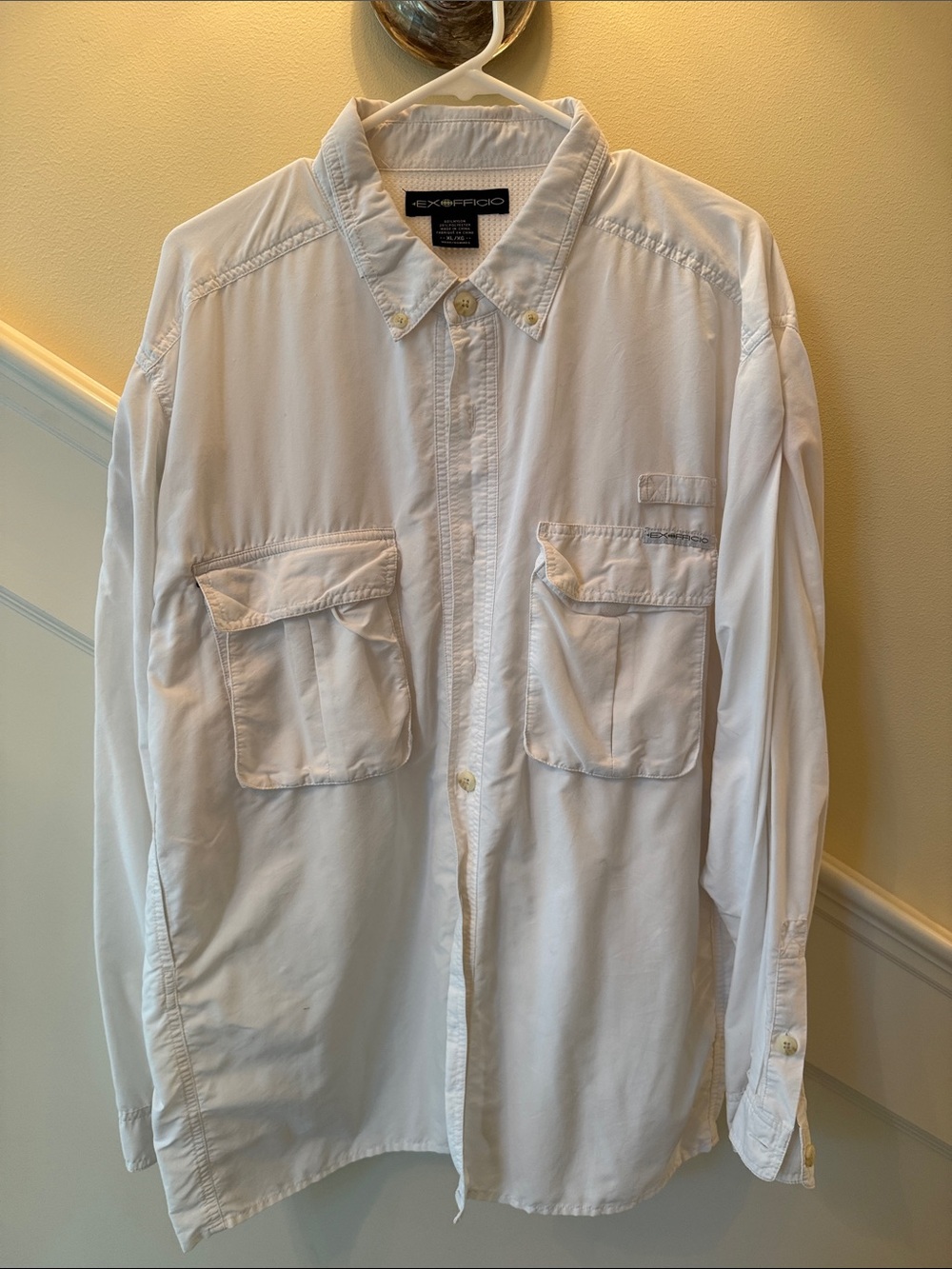 Exofficio White Travel Button-Front Shirt with Flap Pockets